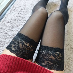 薄透明蕾丝花边硅胶防滑长筒袜性感透肉大腿袜防勾丝 30D春秋夏季