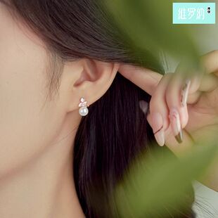 维罗纳纯银原创玉兰花珍珠耳钉女森系法式小香风百搭优雅气质耳环