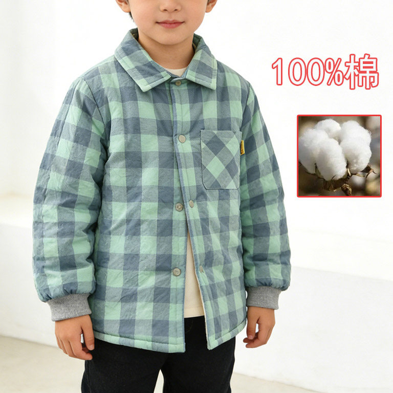 校服神器 夹棉格子衬衫 可机洗外穿棉衣男童女童翻领棉花格子衬衣
