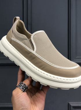 男鞋2026春季新款潮流百搭简约轻便软底一脚蹬网面透气休闲布鞋
