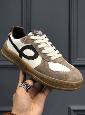 2026春季新款软底潮流拼色百搭休闲板鞋真皮户外运动休闲德训鞋男