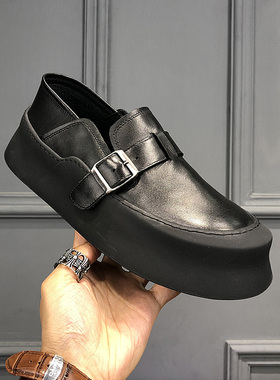 2026春季新款一脚蹬真皮透气男士乐福鞋厚底增高懒人鞋休闲男板鞋