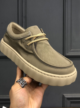 2026春季新款简约风男鞋波浪厚底增高帆布鞋一脚蹬男士日常休闲鞋