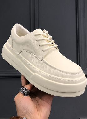 男鞋2026春季新款真皮休闲鞋日系简约软底板鞋潮流百搭增高小白鞋