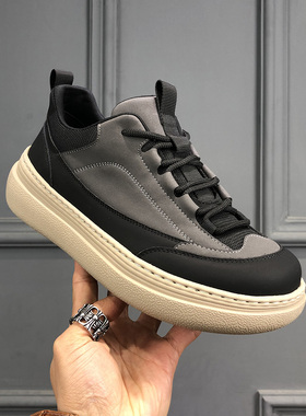 2026春季新款时尚透气低帮男士休闲鞋潮流厚底耐磨轻便运动板鞋