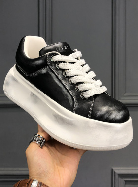 2026春季新款男鞋潮牌真皮小众做旧复古滑板鞋轻便厚底运动休闲鞋