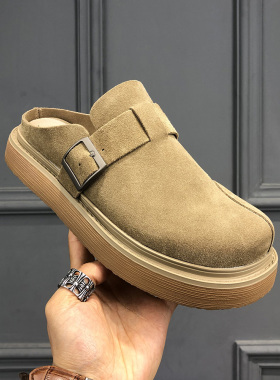 新款磨砂皮一脚蹬勃肯鞋懒人豆豆鞋时尚休闲百搭套脚休闲乐福鞋潮