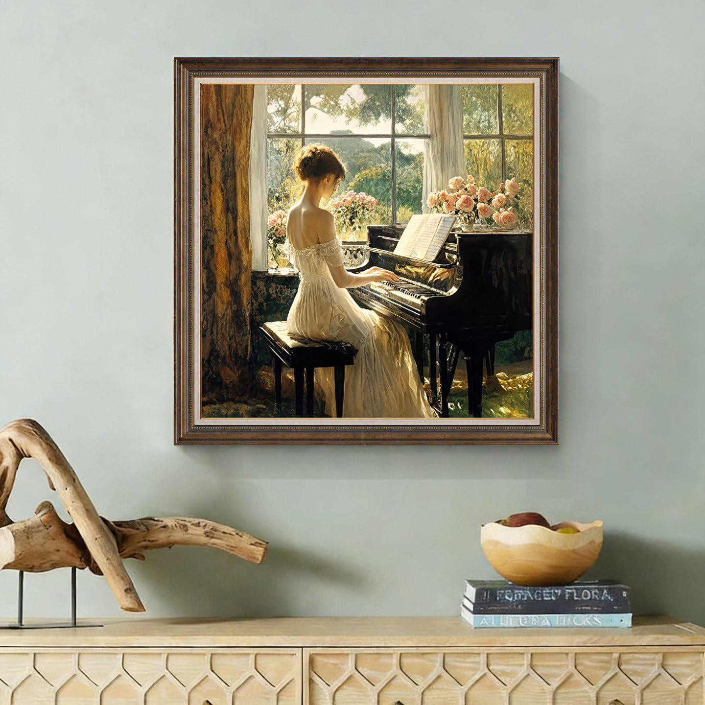 法式装饰画古典钢琴挂画正品客厅背景墙画高级感2026新款卧室壁画