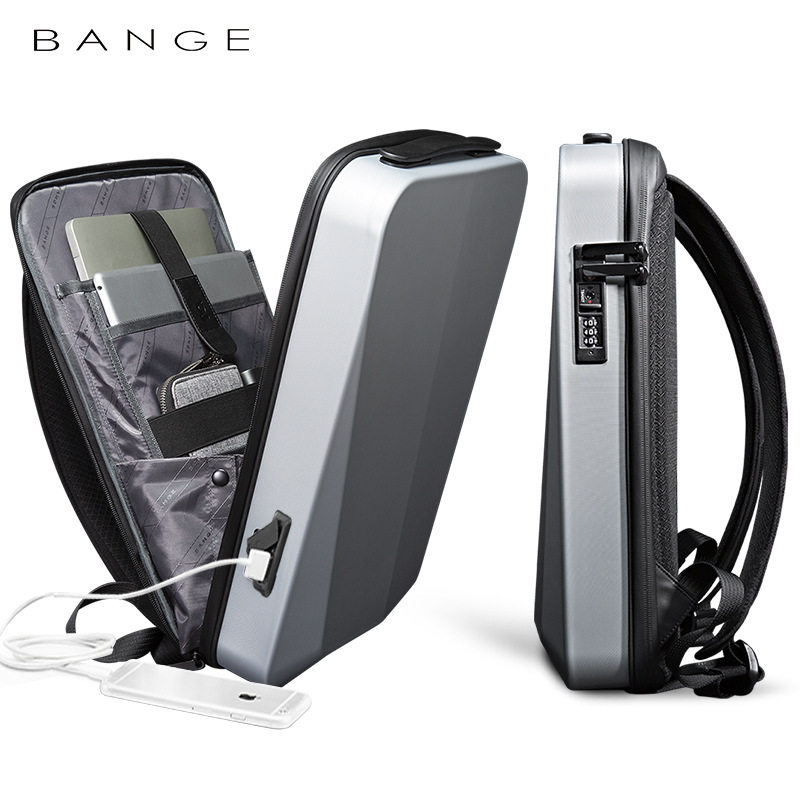 BANGE新款商务背包男塑硬壳电脑包男士双肩包防水usb背包backpack
