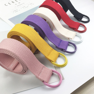 帆布腰带男女ins潮韩版 带糖果色加长双环扣皮带 纯色简约百搭裤