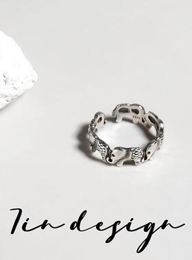 7in 925银戒指【小象】原创小众设计复古小象民族风个性戒指简约