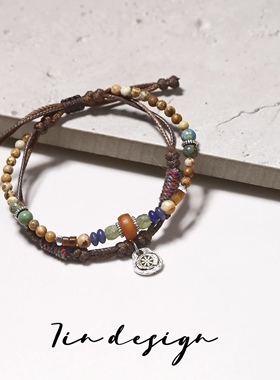 7in 925银手链【今昔】原创小众秋冬复古双层情侣手作手链15+3cm