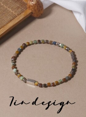 7in 925银手链【抹茶拿铁】原创小众设计百搭弹力手工复古手链