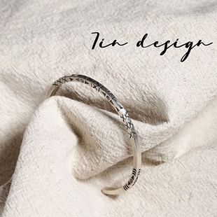 7in 925银手镯 【暗号】原创小众设计复古手工个性情侣s925手镯
