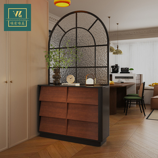 海屿中古风实木玄关柜斗柜玻璃屏风隔断柜储物柜正对门口定制