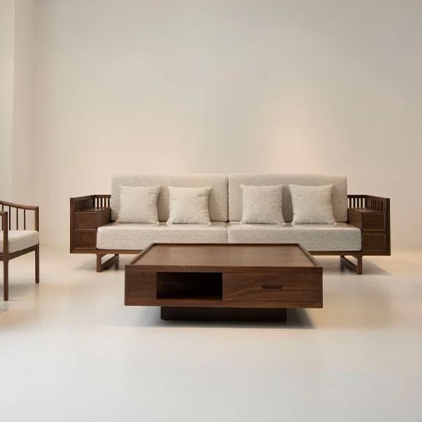 新中式宋式美学白蜡木沙发高端定制轻奢家用客厅黑胡桃木实木家具