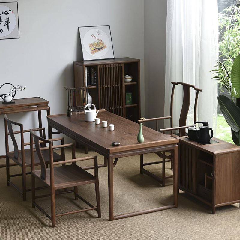 北美黑胡桃木阳台移动小型茶桌茶台桌迷你休闲家用新中式实木茶几