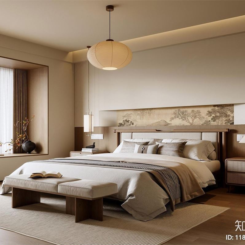 木林世家新中式实木床1.8m双人床宋代美学家具民宿床婚床样板房床