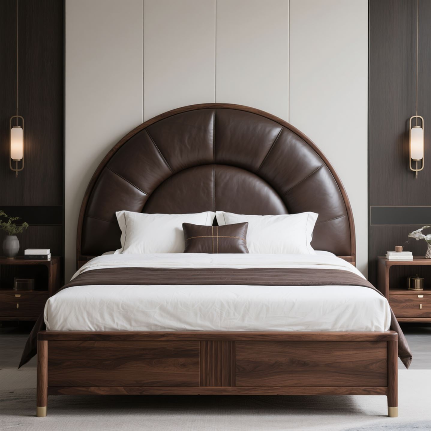 新中式北美黑胡桃木床简约真皮双人床婚床别墅主卧全实木家具定制