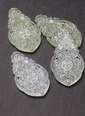 23x40mm天然岫玉金钱如意吊坠 DIY古风耳饰步摇压襟配饰