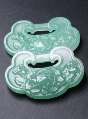 34x51mm天然非洲翠牡丹锁吊坠挂件 璎珞压襟毛衣链吊坠