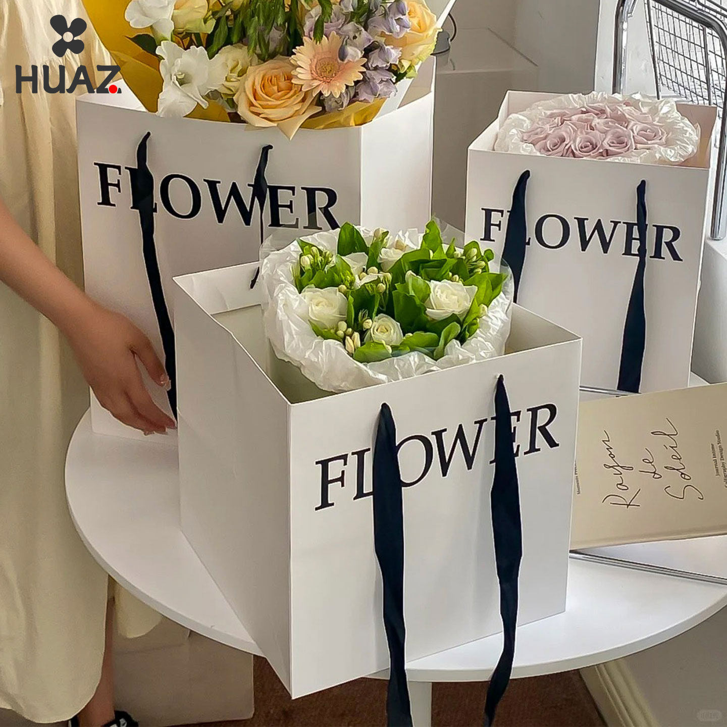 Flower鲜花手提袋ins风纸袋花束礼物包装袋大号牛皮纸袋子花艺资