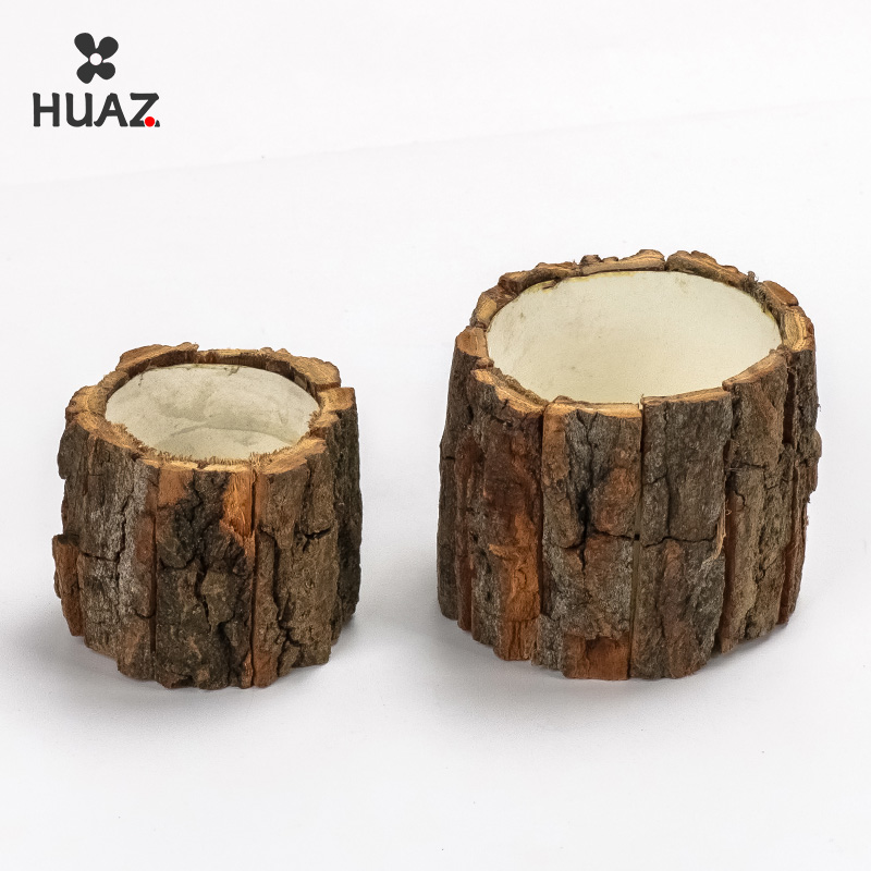 真树皮复古树皮桶花艺树皮树桩桶插花鲜花干花桶笔筒创意木制花盆