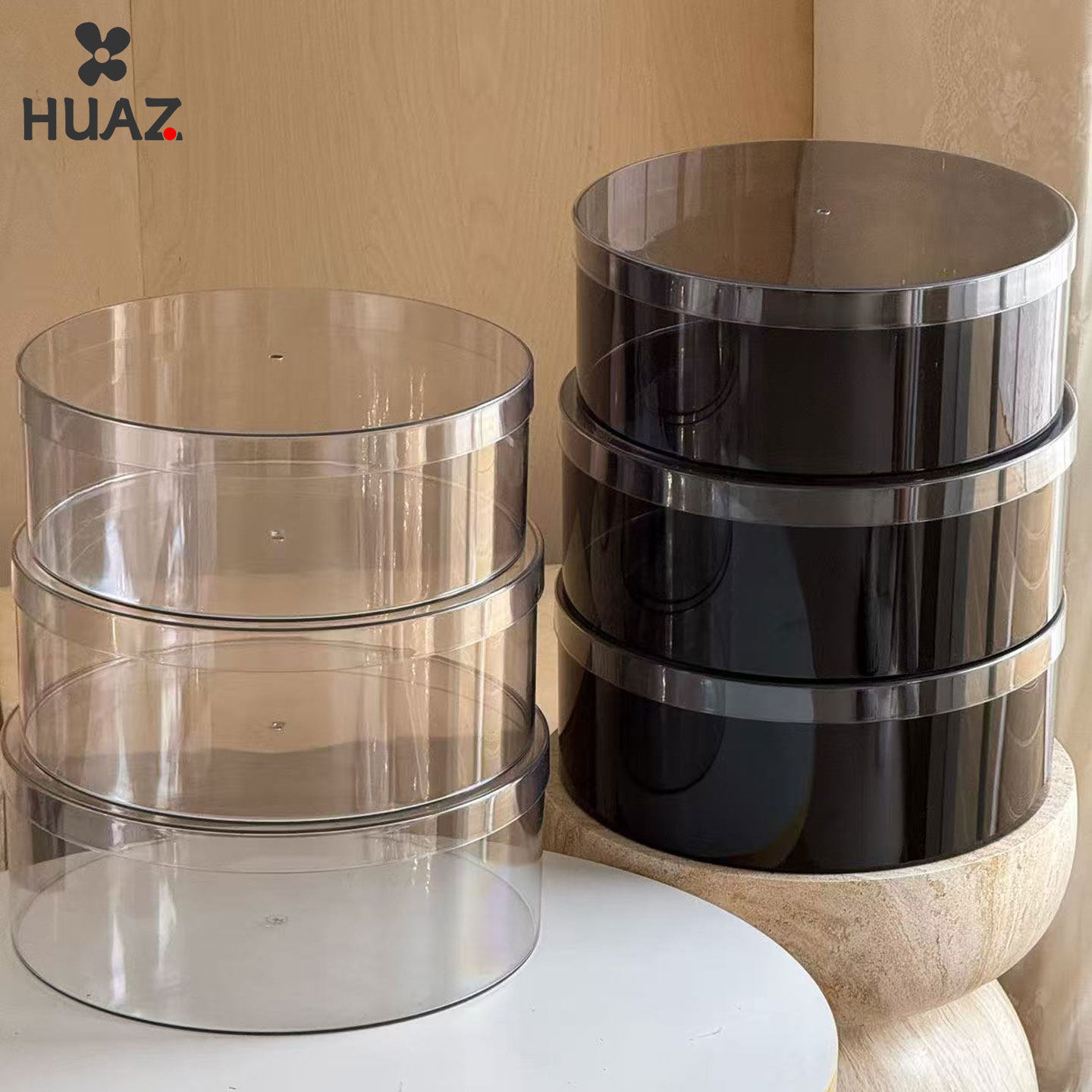 食品级水果礼盒PET塑料圆形透明花盒鲜花包装材料花艺资材