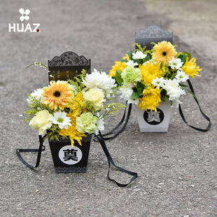 清明节 书法字祭奠手提盒花盒上坟扫墓祭祀菊花花束手提篮鲜花包装