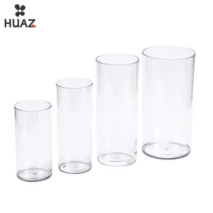 亚克力花瓶圆形透明耐摔圆桶塑料PET插花桶质感收纳花盆容器花艺