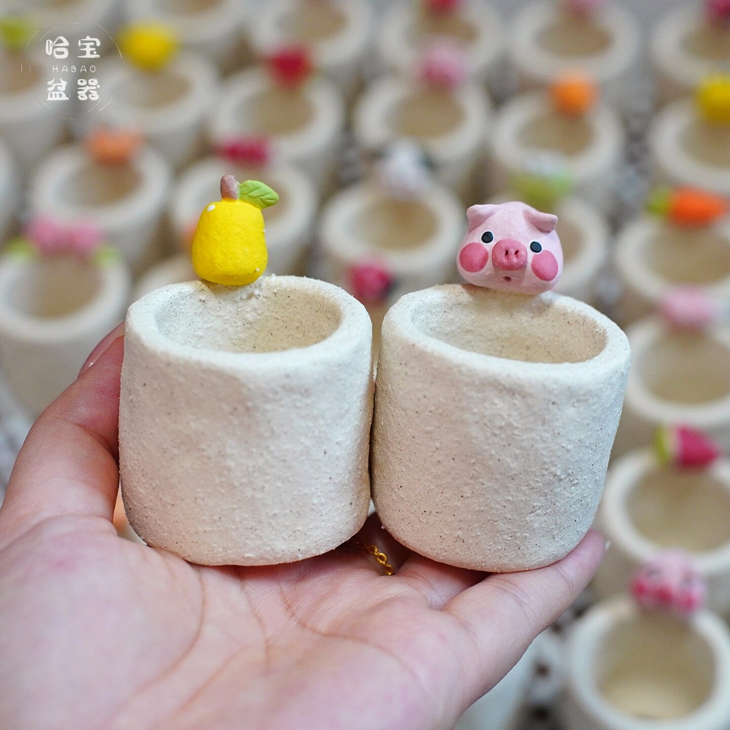 哈宝丨手工粗陶拇指素烧盆可爱卡通多肉肉锥透气控型一物一拍