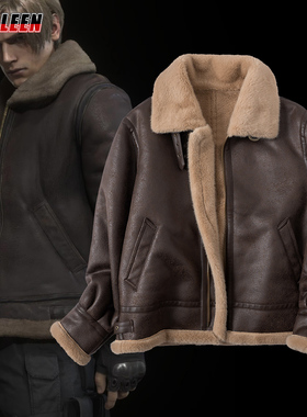 生化危机4重置版cosplay里昂游戏同款B3美式复古皮毛一体飞行服