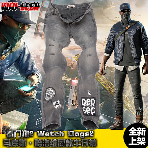 新品watchdogs看门狗游戏牛仔裤