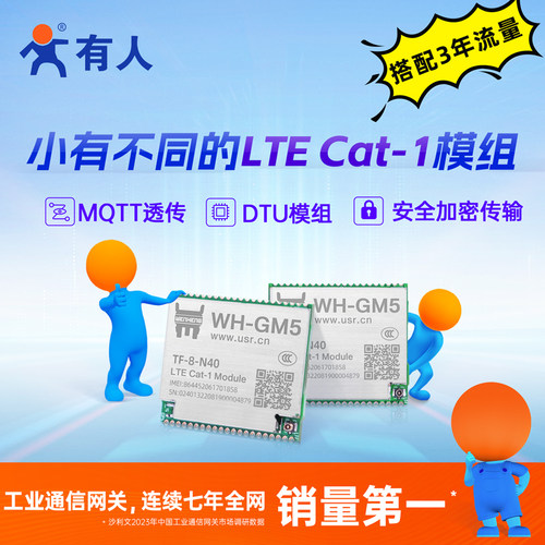 有人LTE cat1模组dtu串口透传4G模块MQTT兼容GPRS/NB无线WH-GM5 - 封面
