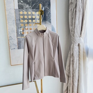 弹力夹克外套 罗纹拼接抓绒修身 女 立领立体剪裁运动版 超显瘦