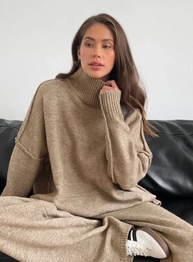 2025 turtleneck sweater set women's European, American autum