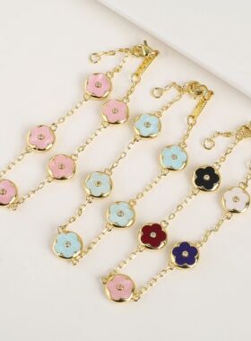 Trendy Creative Adjustable Round Five Leaf Flower Gold-Plate