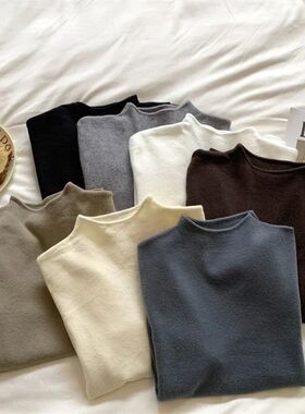 2025 Solid Sweater Women Half Turtleneck Knitted Pullovers H