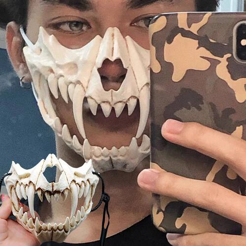 Party Skull Mask Long Teeth Demon Skeleton Half Face Mask Wo