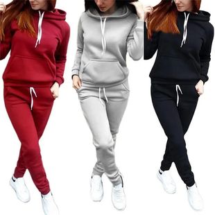 Solid Women Tracksuit Casual Hoodies Sweatshirt Pant Set Lou