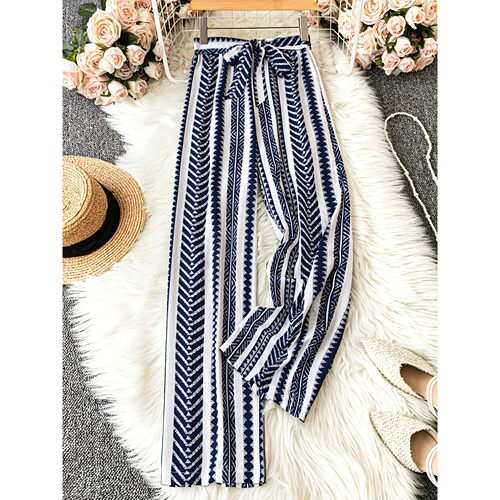 Bohemian style casual elegant printed elastic high waisted s