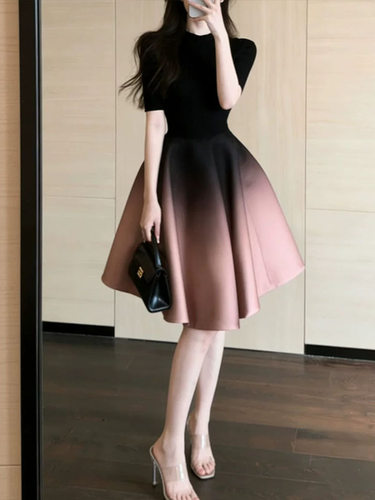 Plus Size Womens Fashionable Solid Color Round Neck Dress