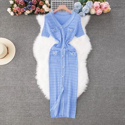 YuooMuoo 2026 New Arrival Women Knitted Long Dress Elegant V