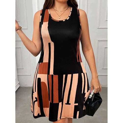 Plus Size Women's Round Neck Sleeveless Maxi Dress - Flowy V