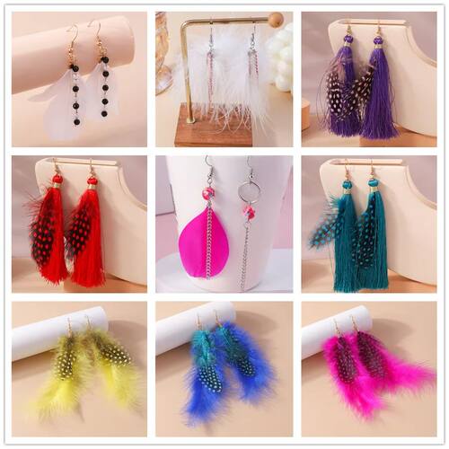 Aihua Boho Long Feather Earrings for Women Chic Huggies Gyps