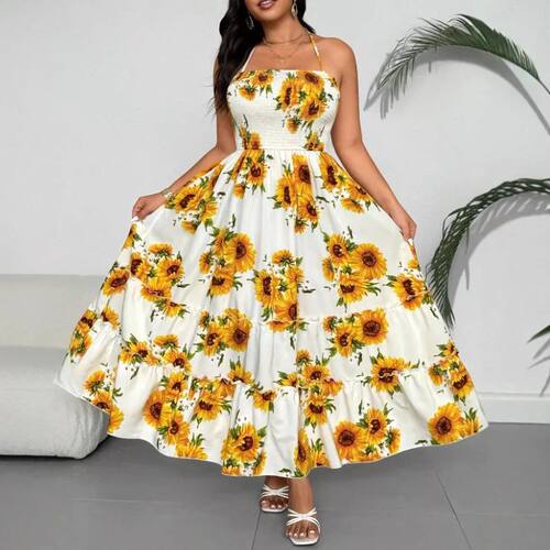 Plus Size Long Printed Cross-Border Strap Dress Large Size D
