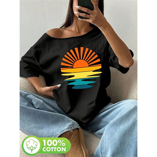 Y-Retro Sunshine Plus Size 100% Pure Cotton Shoulder Loose Y