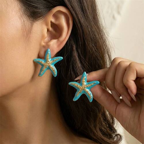 Summer Beach Starfish Stud Earrings For Women Boho Blue Gold