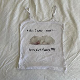 Cat Corset Tank Tops Vintage Print Aesthetic Women Grunge