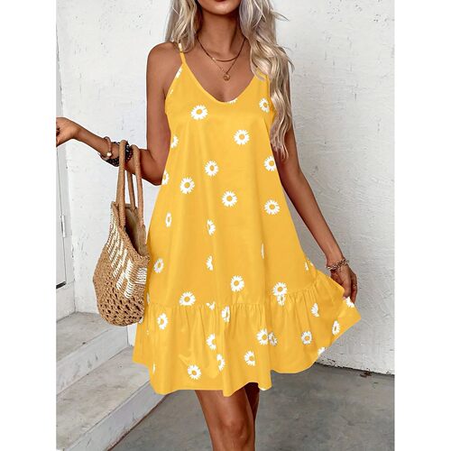 Plus size women’s sleeveless floral print dress, solid colo